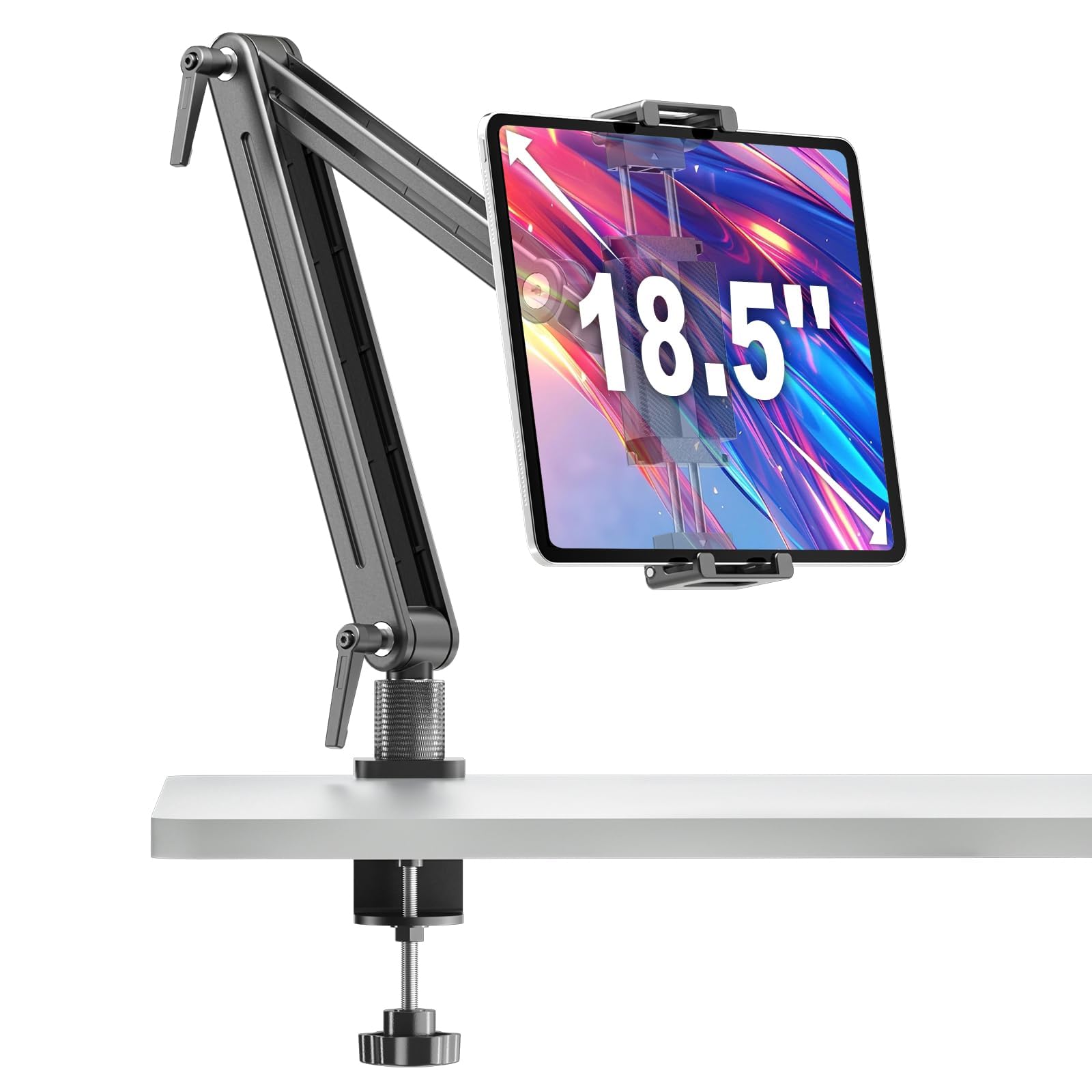 Portable Monitor Stand Desk Holder- Large Clamp support up to 6.5 12.9 14.6 15.6 18.5 inch 360° Rotating Base Swivel Tall Desk Arm Mount for iPad Pro/Mini/Air/Surface Strong Bearing Weight over 5.5lbs Up to 18.5''