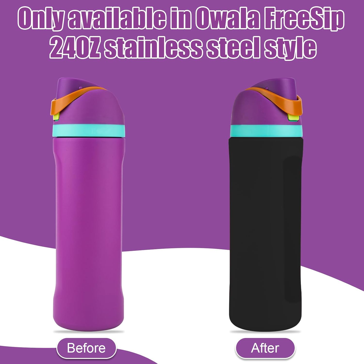 Silicone Water Bottle Boot for Owala FreeSip 24oz, Full Wrap Protection Anti-Sliding Bottom Protective Sleeve Case Compatible with Water Bottle Gift for Owala Protector Cover Accessory (Black) - Image 2