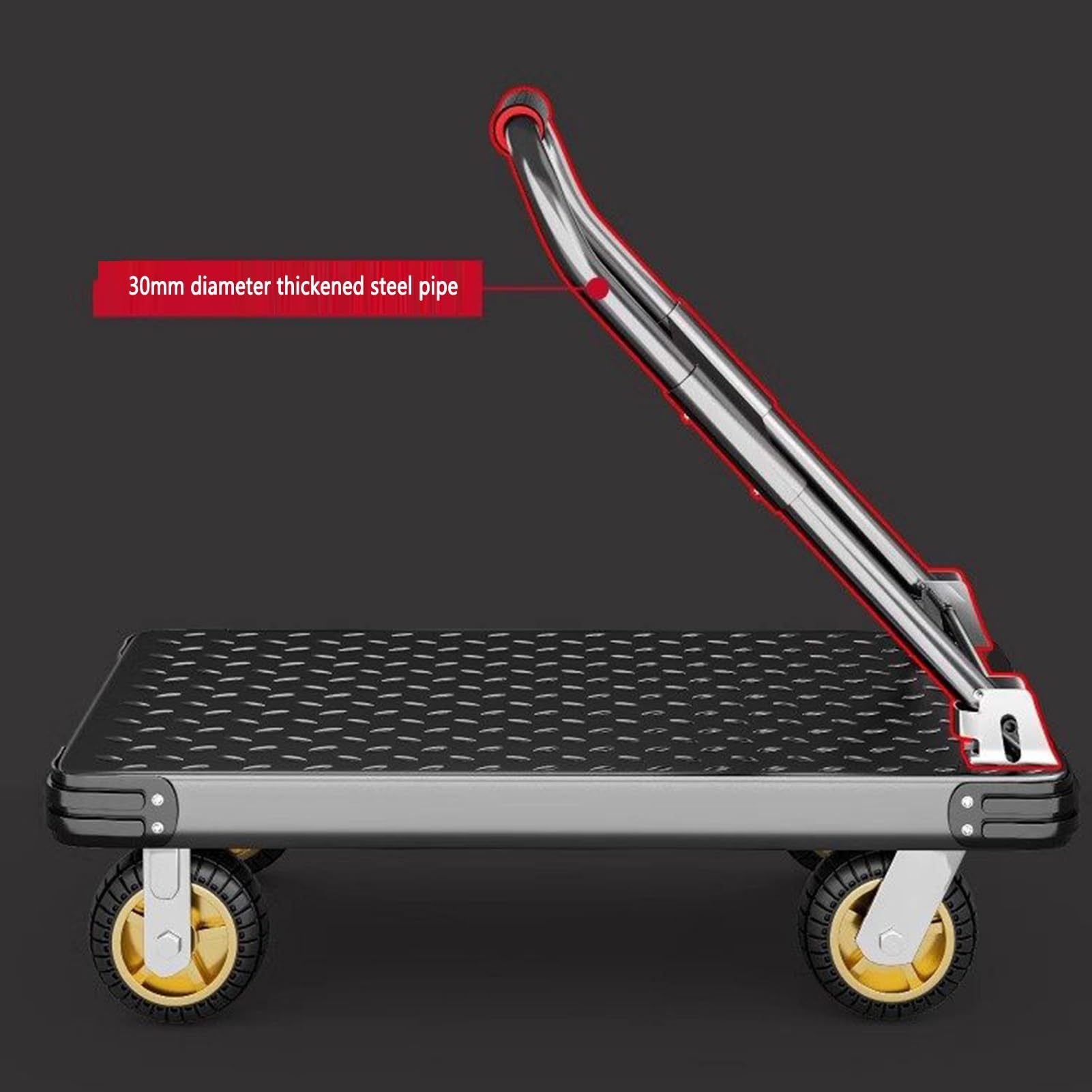 Carro for paletas con Plataforma de Alta Resistencia, con Ruedas de Freno silenciosas giratorias de 360 ​​​​°, Carro de Mano de Plataforma Plana de Acero al Carbono
