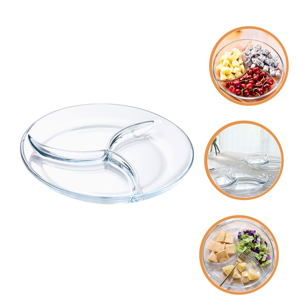 Assiette Pratique pour Réchauffer les Aliments Divisée à 3 Compartiments et Verre Trempé Contrôle des Portions Pique-niques Barbecues