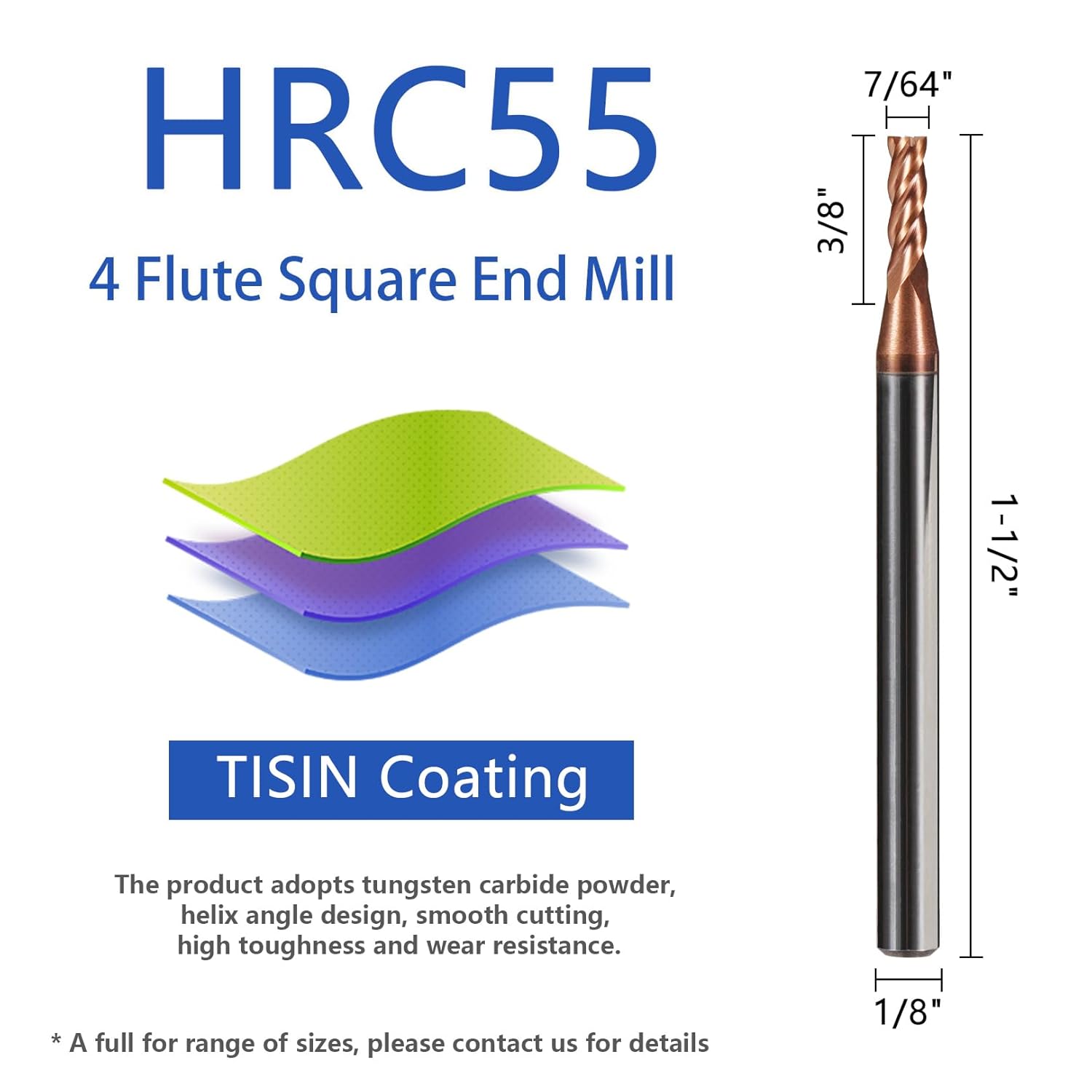 5PCS TiSiN Coated Micrograin Carbide End Mills - 7/64" 4 Flute CNC Milling Bits HRC55 for Hardened Steel/Cast Iron