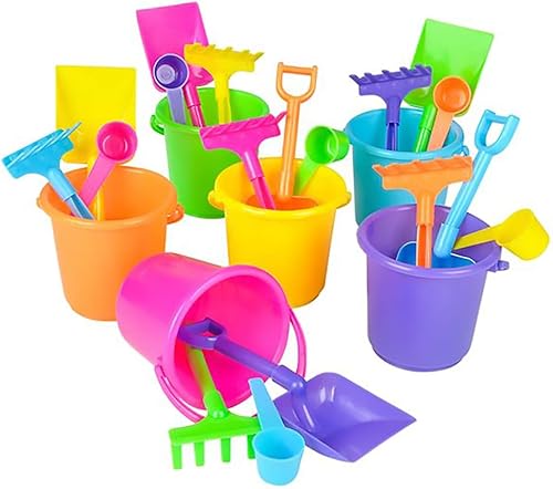 Miniatura 2 de The Dreidel Company Mini juegos de playa, el juego incluye 1 cubo de arena, 1 pala, 1 rastrillo y 1 cuchara, golosinas de cumpleaños para niños y