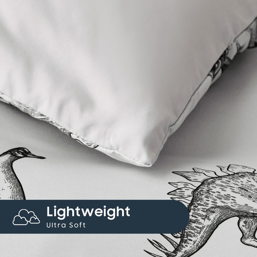 Wake In Cloud - Dinosaur Bedding Set for Boys, Dinosaur Sketch Patterned Soft Lightweight Comforter Set with Sheets, 5 Pieces Kids Bed in a Bag, Gray, Twin Size - Image 6