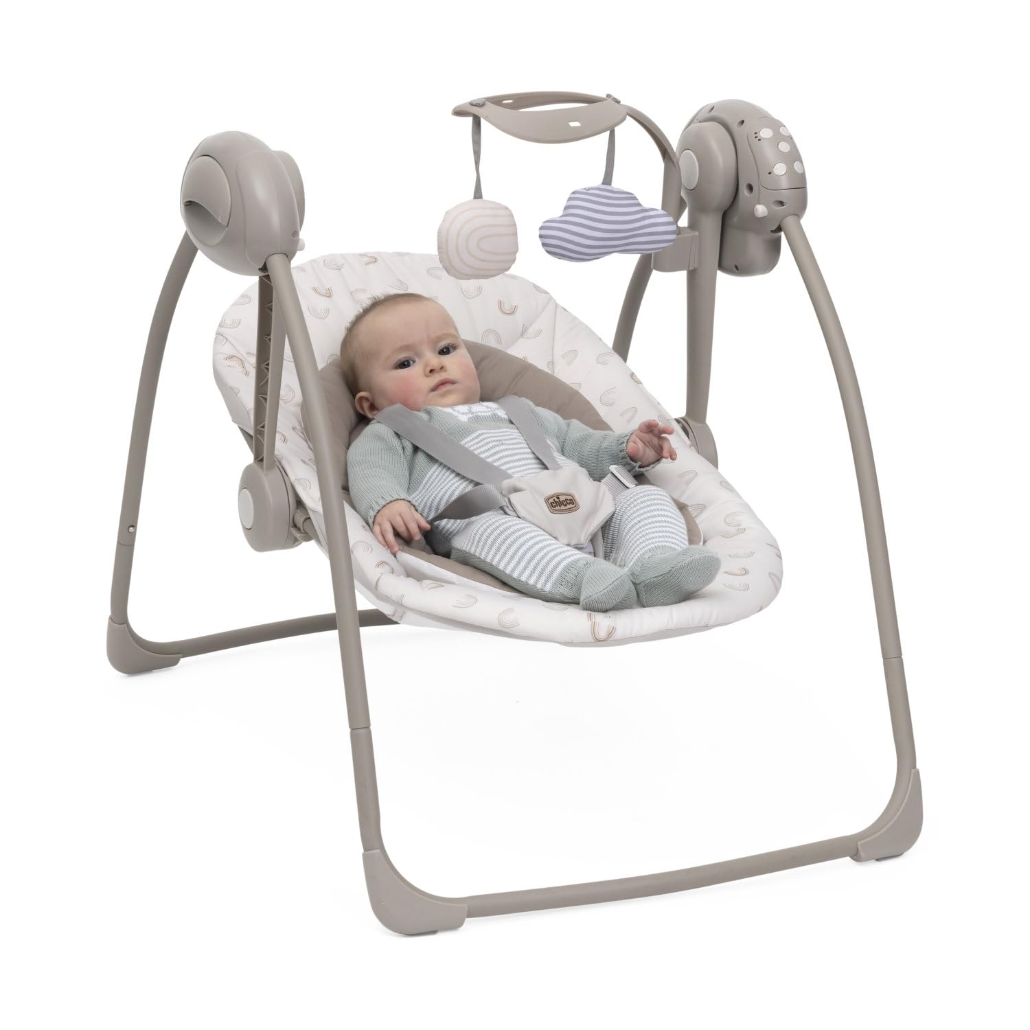 Chicco Swing&Play Altalena Elettrica Neonato 0 Mesi+ (fino a 9 Kg), 5 Velocità Dondolio, Melodie Rilassanti, Pieghevole, Compatta e Salvaspazio, Schienale 2 Posizioni, 0 Mesi