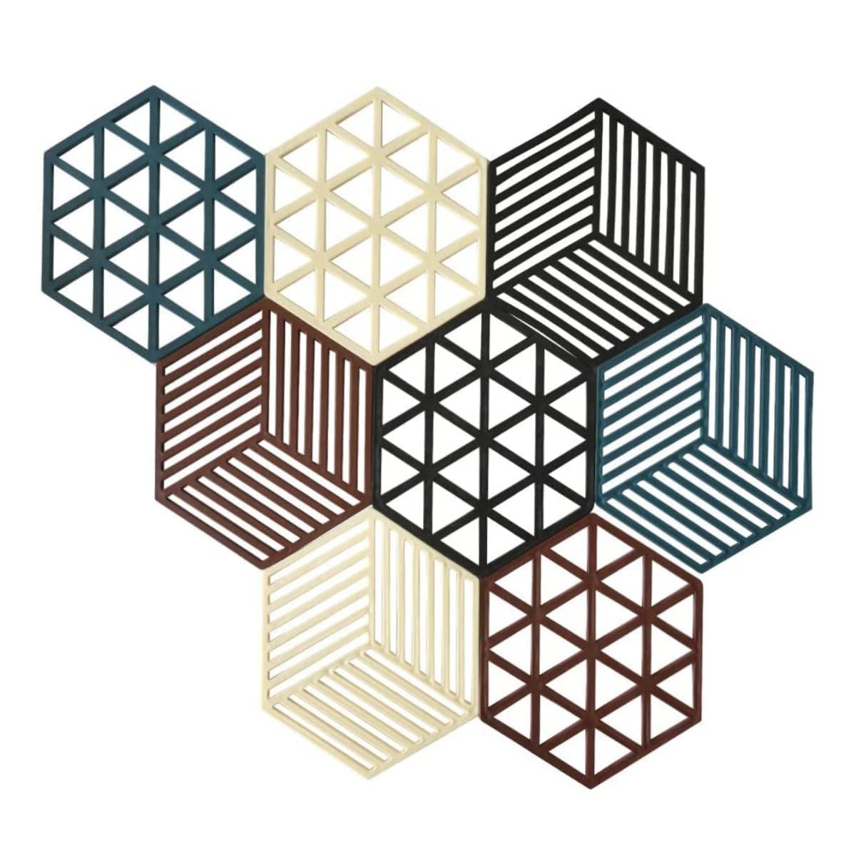 SHFTI Silicone Table Mats - Heat Resistant - Non-Slip Pot Holders - Geometric Triangle & Line Design - Multiuse Trivet Placemat - Pack of 8-14.5x12.5cm
