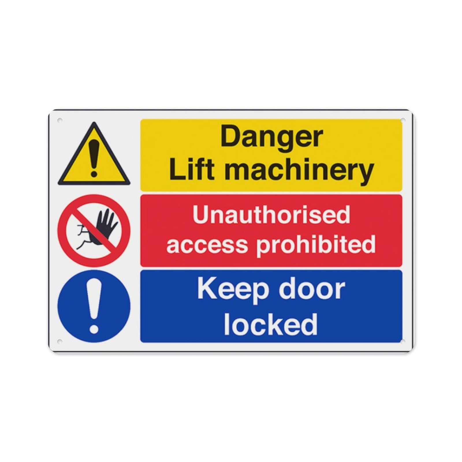 peiyeety Danger Lift Machinery Access Prohibited Keep Door Locked Aluminum Tin Warning Signs For Home Outdoor Garden 8X12 Inches
