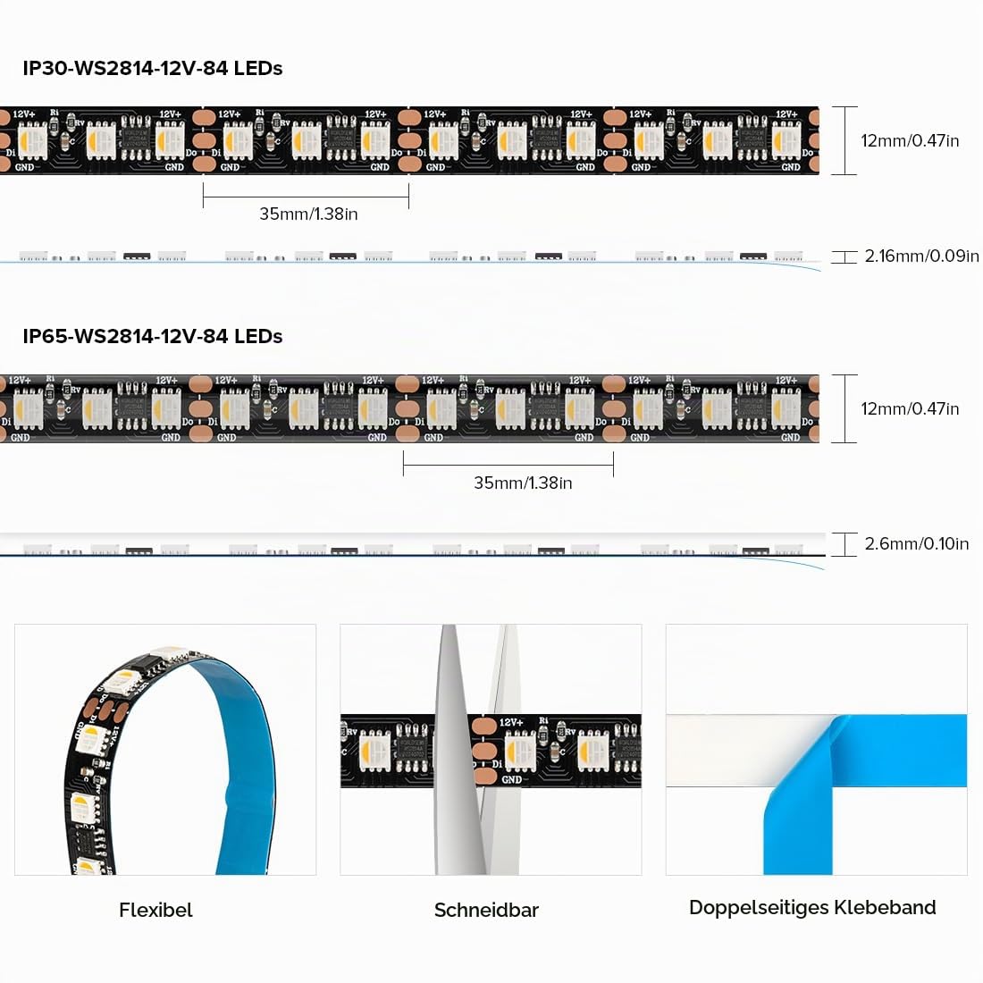 BTF-LIGHTING WS2814 RGBW 4in1 IC Adressierbarer LED-Streifen 5050SMD RGB+Warmweiß 5M 84LEDs/m DC12V Schwarz PCB IP65 Wasserdicht Traumfarbe für Heimdekoration DIY-Projekt (nur Streifen)