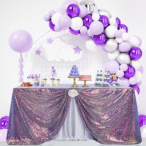Image of B-COOL Rectangle Sequin Tablecloth Purple Table Overlays 90x132 Tablecloth for Mermaid Party Table Decorations Pretty Girls Birthday Parties