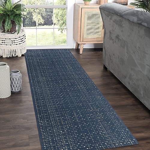 Seavish Flurläufer, Langer Küchenläufer, Outdoor-Teppich, 60x152 cm, Baumwolle, Gewebter Teppich, Eingangsbereich, Dunkelblau, Bauernhaus-Überwurf, Läufer für Zuhause, Terrasse