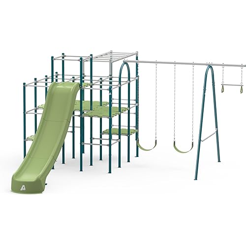 Modular Jungle Gym Set for Kids by ACTIVPLAY, Outdoor Playset, Swing, Slide, Monkey Bars, Rust Resistant, No Pinch Joints, Adjustable Platforms with Safety Grooves, Heavy Duty Metal Frame