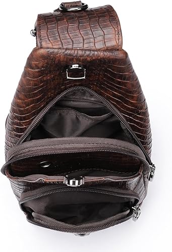 Miniatura 7 de NIUCUNZH Bolso bandolera de piel de cocodrilo con correa de cuero, 3 bolsas cruzadas con cremallera para viajes, senderismo, transporte diario