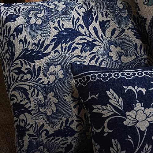 Funhom Blue Flowers Pillow Covers 20X20 Inchs Set Of 4 Leaf Floral Linen Pillow Cover Home Decorative Sofa Leaves Vintage Pillow Cases Cushion Cover #TOP7