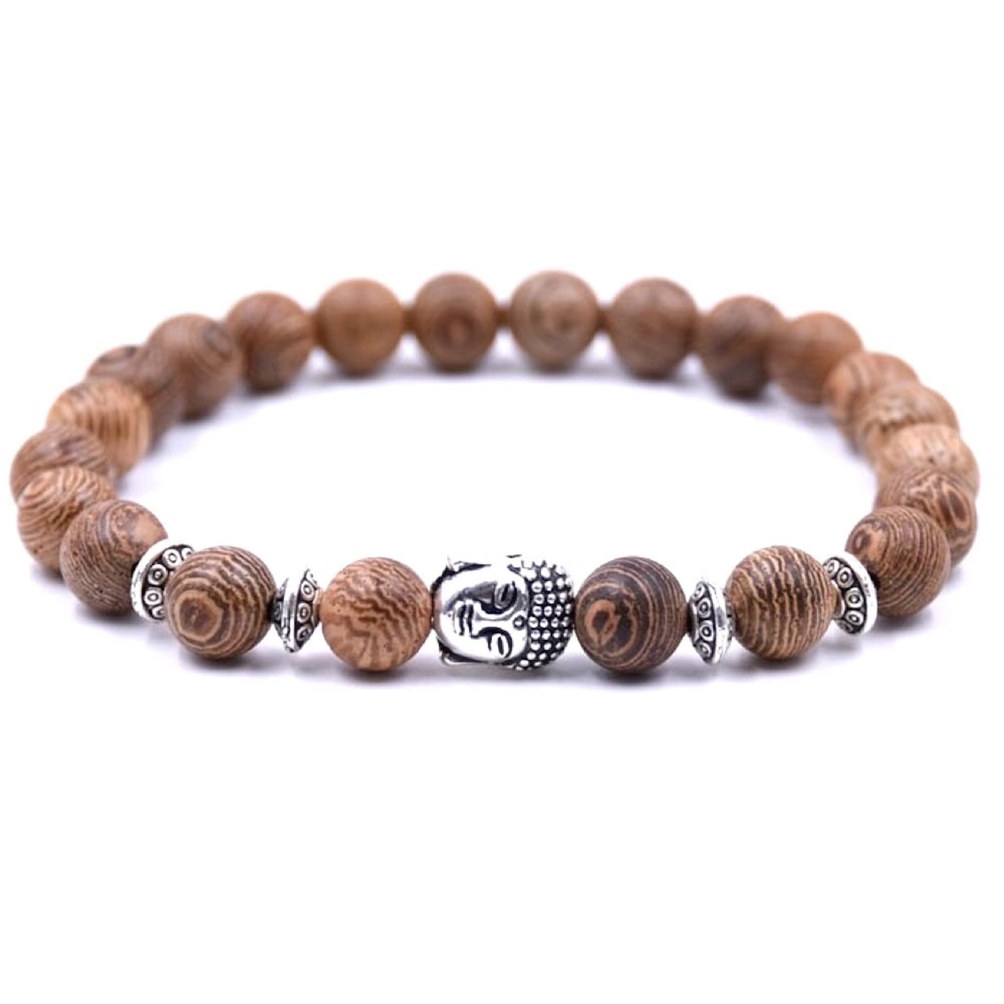Lion & Son Houten kralenarmband voor heren, Boeddha-armbanden, gladiatorhelm, hout, Hamsa Skull halter, fitnessarmband, handgebonden armband, surfers, waterdicht, 17 centimeters, Houten kralen