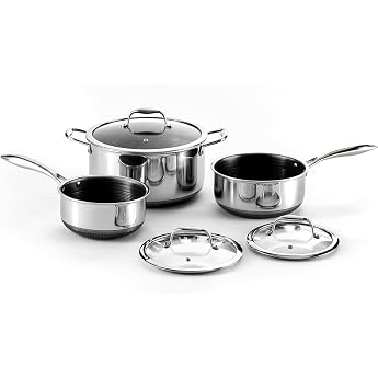 HexClad Hybrid Pot 3-Piece Set + Lid [Non-stick Coating] IH/Oven/Dishwasher Compatible (Manufacturer Direct Sales Limited Lif