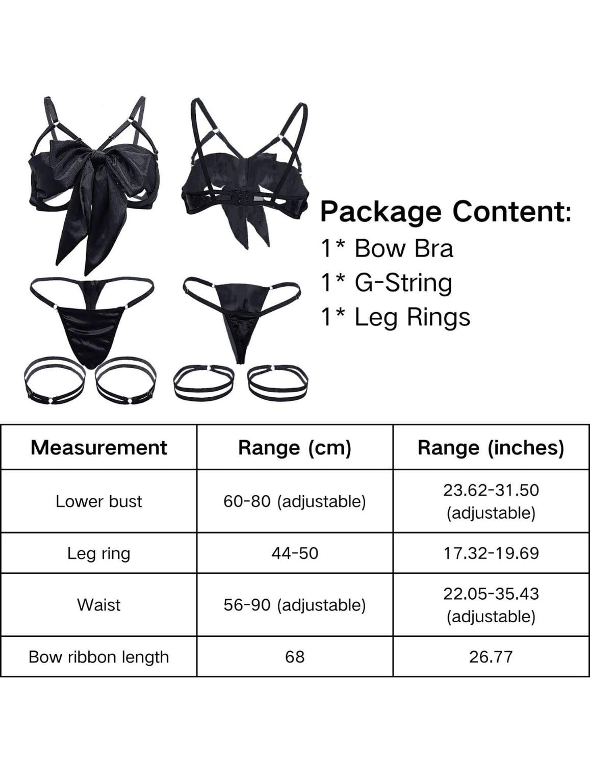 ROSVAJFY Women Sexy Satin Bow Lingerie Unwrap Me Naughty Lingerie 3 Piece Cute Bra and Panty Sets Ladies Valentines Outfit