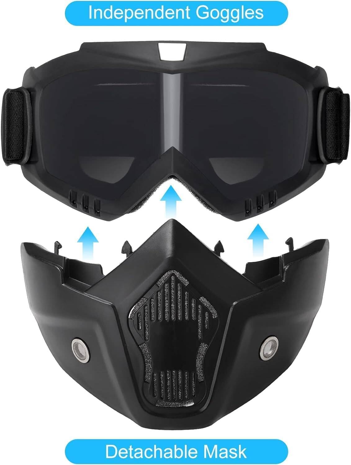 Casque Et Masque Airsoft, avec des Lunettes Amovibles Réglables Airsoft Protection des Masques Visages Complets, Tactique Militaire CS Game Gear (Noir)