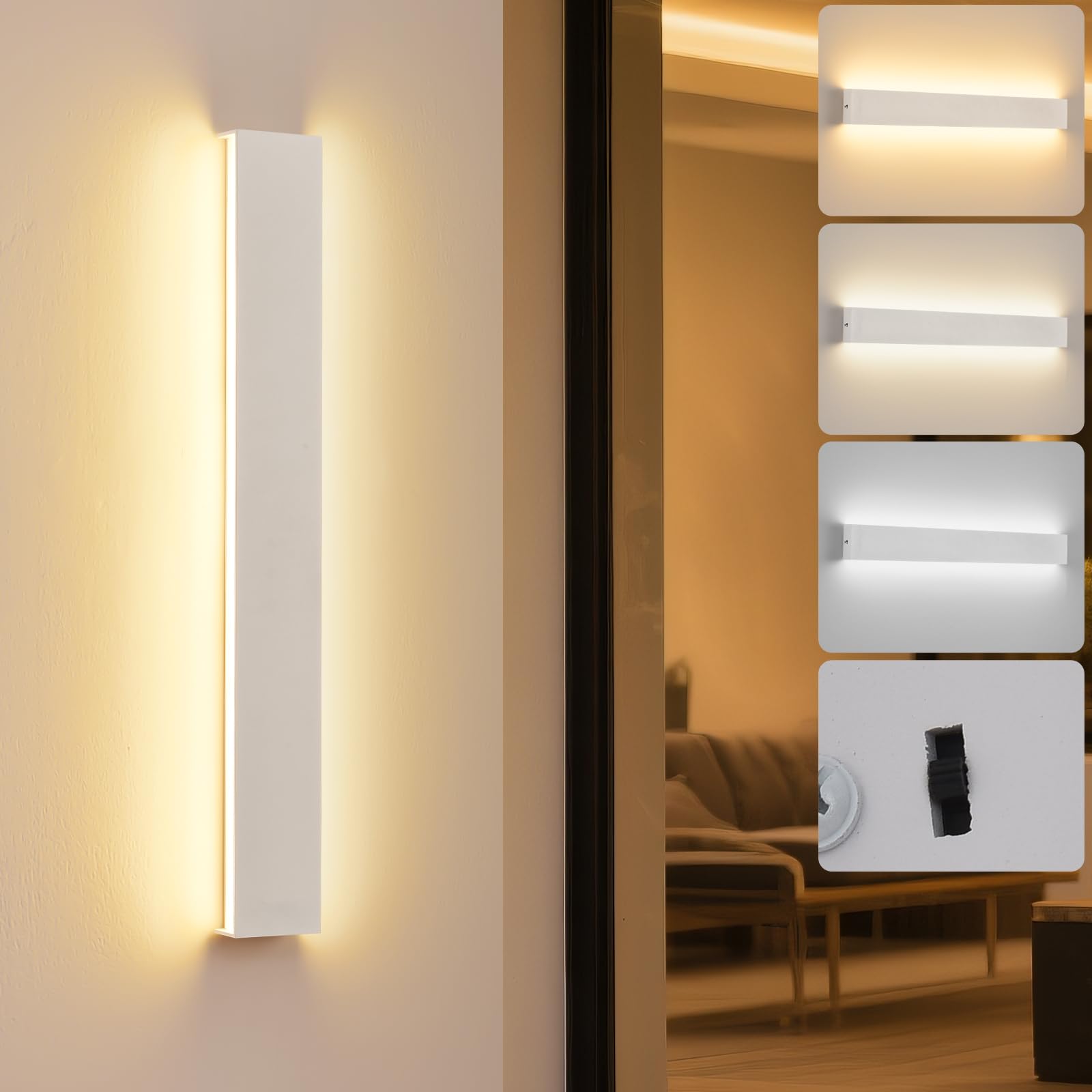 KUKAK Modern Lampe Wand,LED Wandleuchte Innen,10W Wandlampe,3000K/4000K/6000K Wandlampen