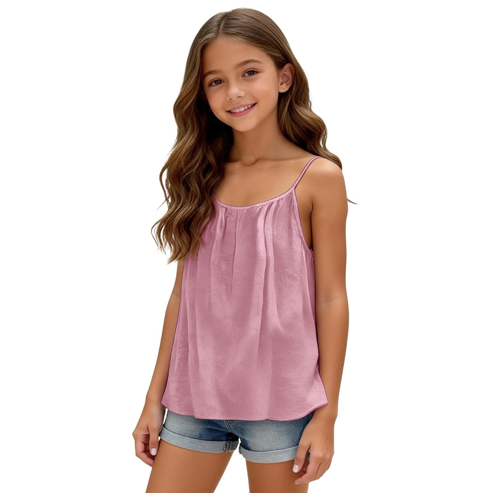 Camiseta de algodón y lino con tirantes delgados, sin mangas, para adolescentes, para verano, casual, transpirable, lisa, holgada, para vacaciones, ropa de playa