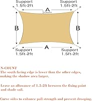 Vista 3 de Toldo Vela de Sombra Rectangular de Tamaño Personalizado de 6' x 7' Negro para Patio Jardín Trasero Césped Jardín Actividades al Aire Libre Malla