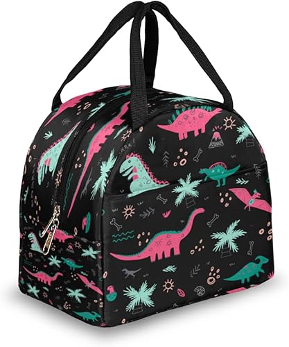 Dinosaurs Doodle Lunch Bag Insulated Lunch Box for Men Women Lunch Tote Bag Leakproof Meal Prep Bag Cute Lunchbag Lunchbox Black Lunch Bags for Work