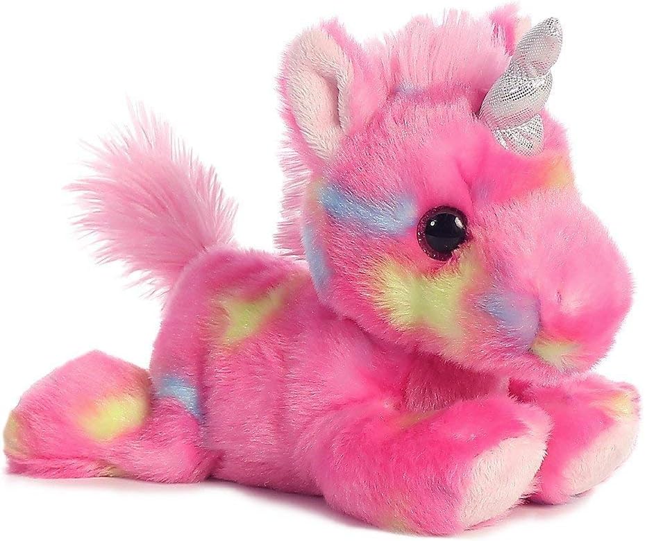 Aurora Bright Fancies Set of 4 Stuffed Beanbag Plushies: Tutti Frutti Pegasus, Blueberryripple Unicorn, Jellyroll Unicorn, and Sprinkles Dragon with Drawstring Bag