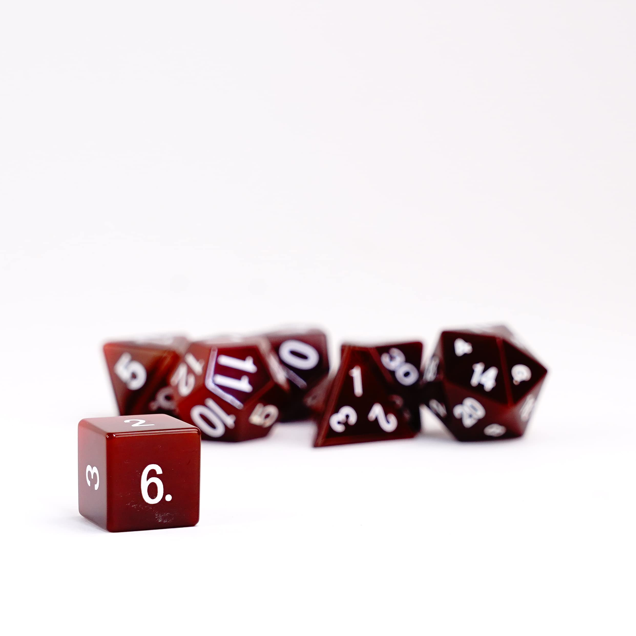 FanRoll 16mm Gemstone Stone Poly DND Dice Set: Carnelian, Role Playing Game Dice for Dungeons and Dragons