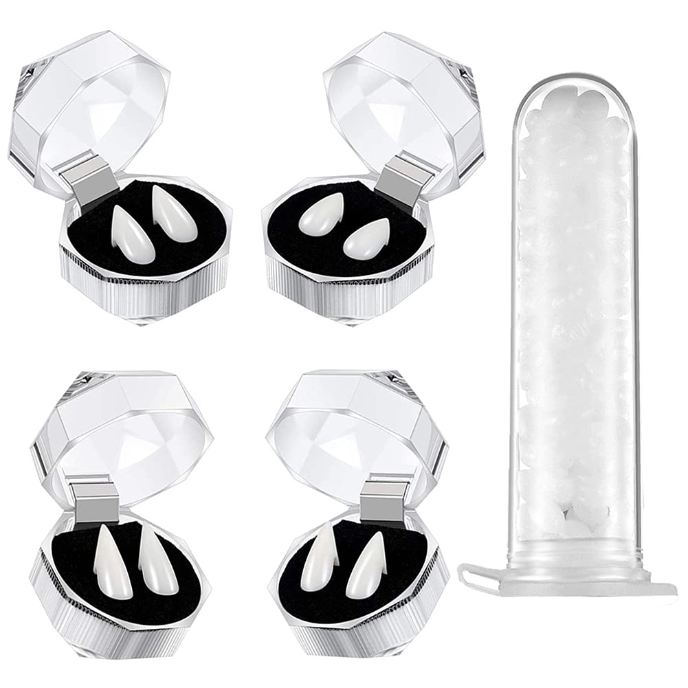 WYJ Vampire Tooth，4 Pcs Vampire Fangs Vampire Fake Teeth Suitable for Halloween Costume Cosplay Party, As A Vampire Role Playing Costume Accessory (13mm, 15mm, 17mm, 19mm)