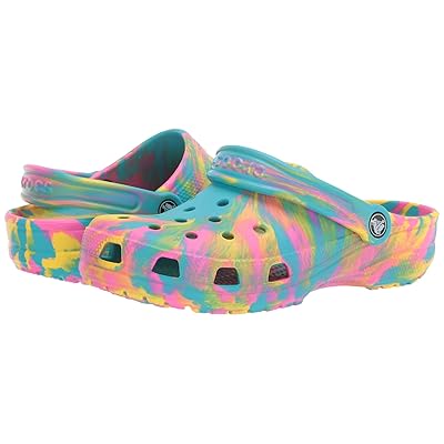 Crocs Kids Classic Marbled Tie Dye Clog (Little Kid/Big Kid) Kids Shoes Digital Aqua/Multi