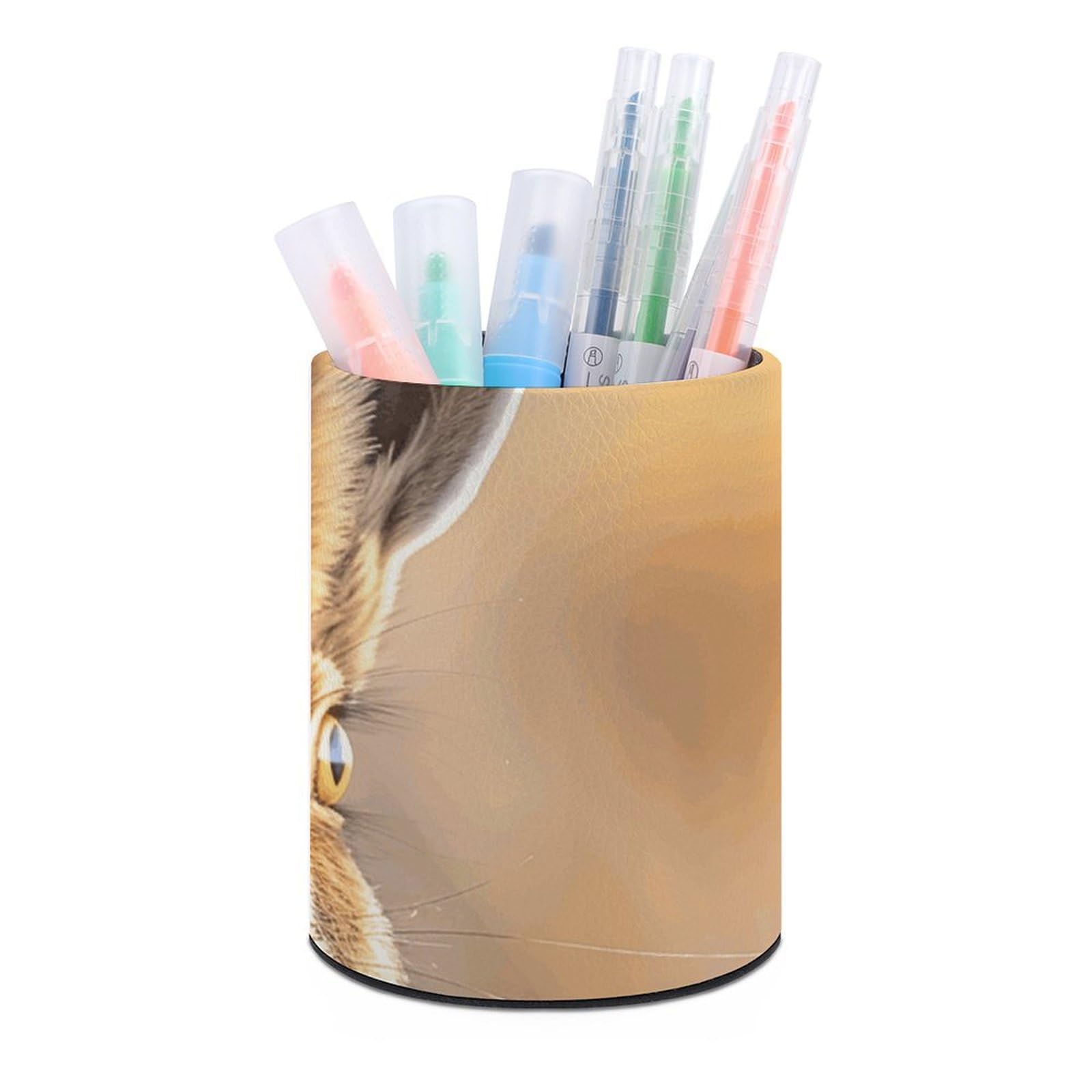 KLOPH PU Leather Pen Holder for Desk, Aesthetic Pencil Cup for Desktop, Makeup Brush Srotage for Pens Organizer Office Supplies, A Brown Hare Pen Cup Pencil Caddy for Home Art Supply