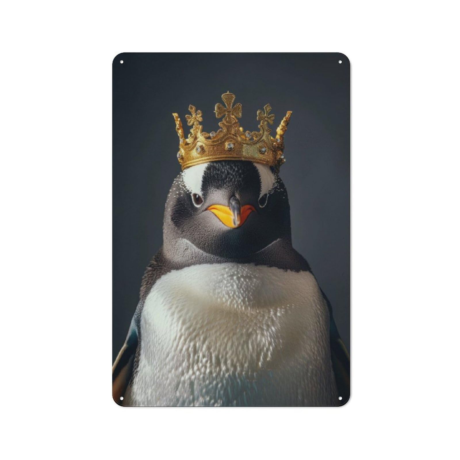 Junmoney Penguin King Decorative Metal Plaque 30X20cm, Modern Retro Urban Room Decor For Workspace, Cafe, Hallway Or Garage