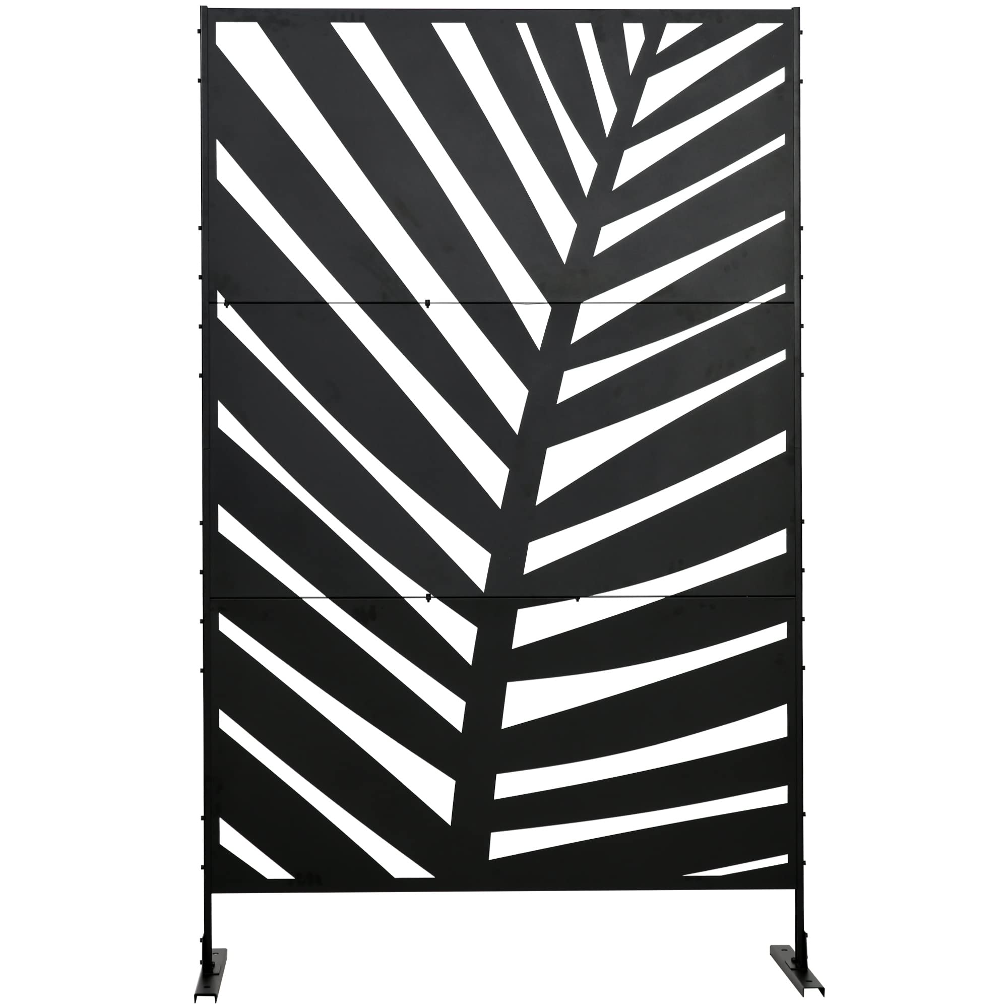 Outsunny Biombo de 3 Piezas Biombo Separador de Ambientes con Diseño de Hoja de Plátano Biombo para Exterior Jardín Patio Terraza 122x45x198 cm Negro