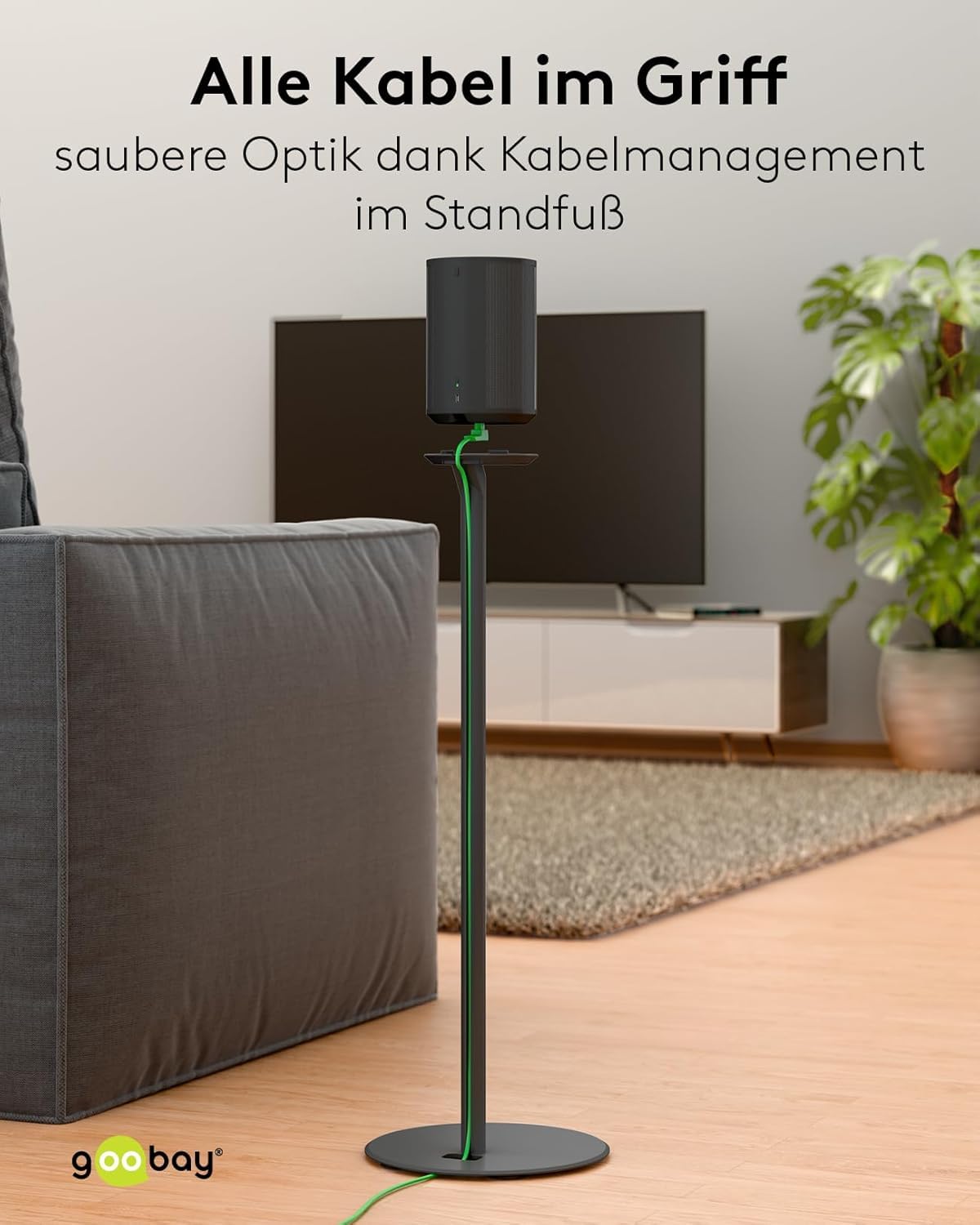 goobay Lautsprecherständer für Sonos Era 100 / Lautsprecherhalterung 3k Tragkraft/Boxenständer mit Kabelmanagement / 71cm hoch/schwarz / 71026