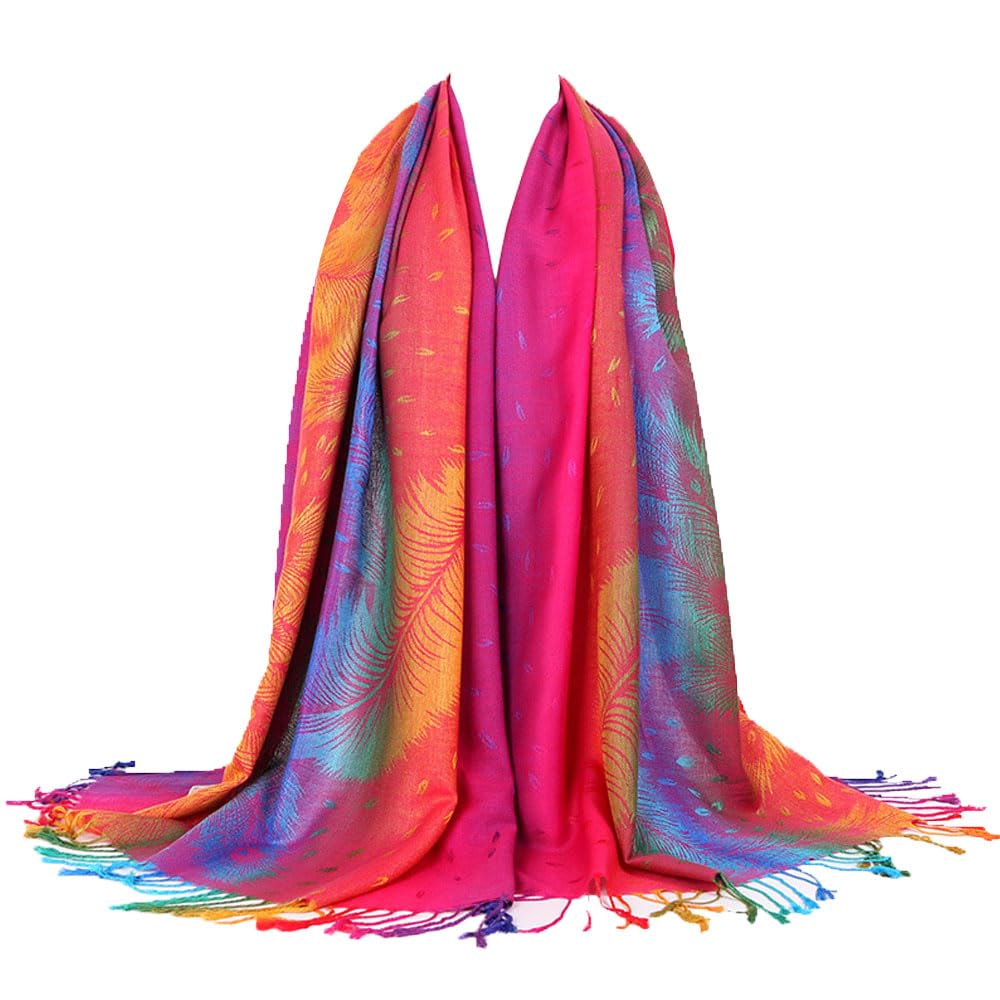 BABAHU Colorful flowers Jacquard cotton pashmina Women Wrap Shawl tassels Scarves