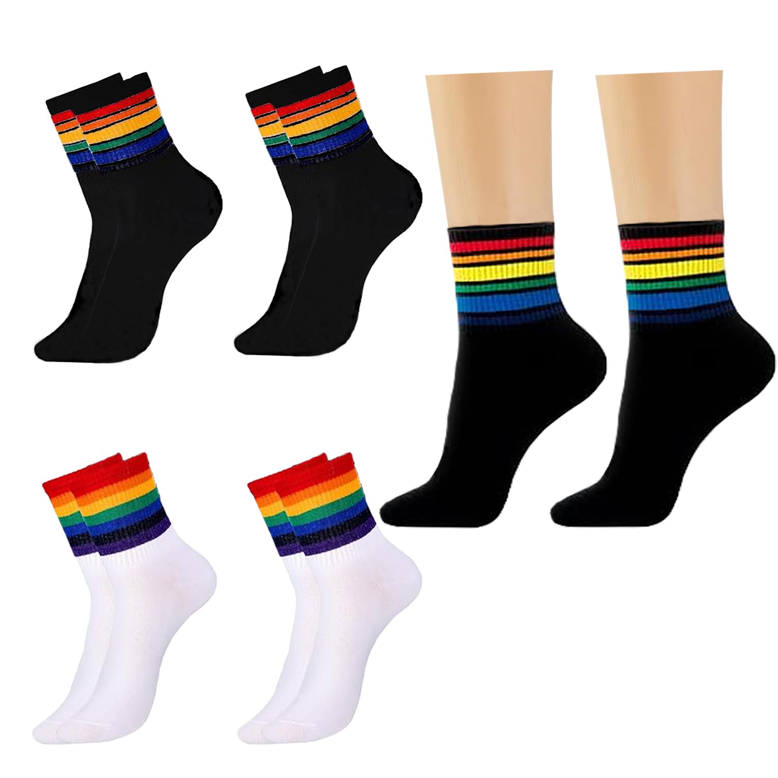 MYSHELL4 Pairs Rainbow Crew Socks - Unisex Colorful LGBT Rainbow Pride Cotton Socks for Sports and Party