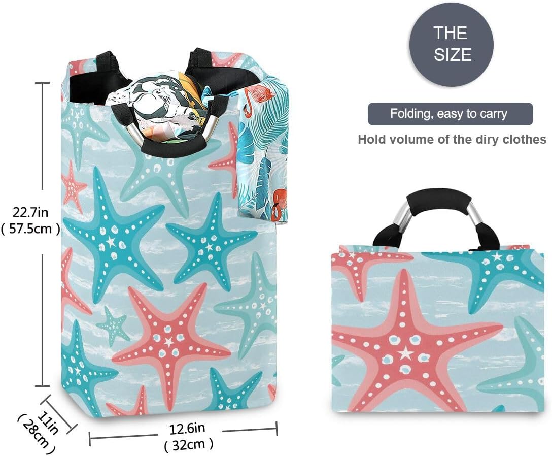senya Nautical Ocean Starfish Large Storage Basket Collapsible Organizer Bin Laundry Hamper for Nursery Clothes Toys