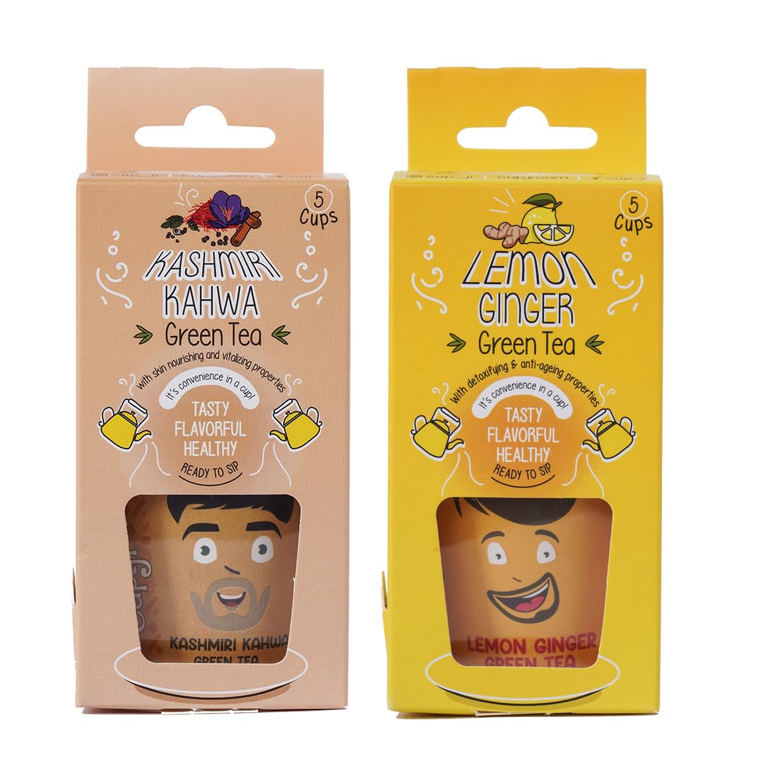 Cup-Ji Combo Pack: Lemon Ginger & Kashmiri Kahwa Ready-to-Sip Green Tea I Supports Metabolism & Skin Glow I Sugar-free I Whole Leaf Teas I All Natural I Zero Calories I 2 Packs, 5 Cups Each. (B0D2P7CQLP) Amazon Price History, Amazon Price Tracker