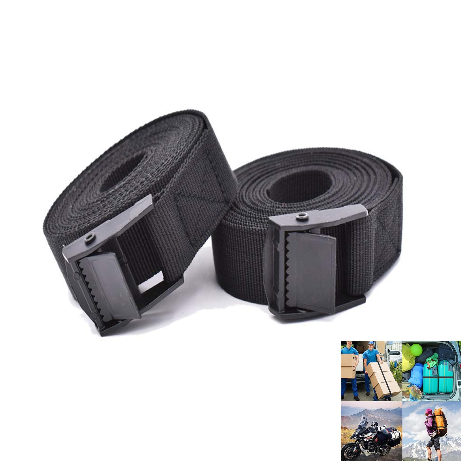 Joyzzz Tie Down Straps, 2 Pack Heavy Duty Lashing Straps Adjustable Cam Buckle Tensioning Belts, 3m X 25mm Direct Ratchet Lashing Straps for Motorcycle, Cargo, Trucks,Trailer, Luggage (Black)