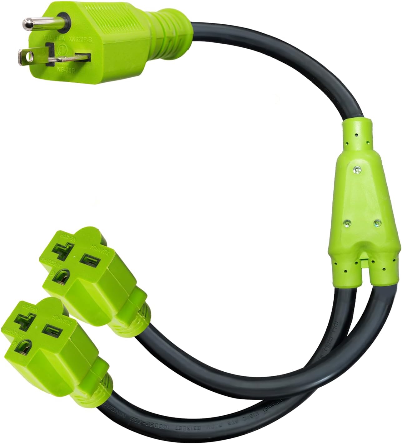 HonsetRv NEMA 6-20P to 2 Outlet 6-20R Y Splitter Cord, 240V 20 Amp 3 Prong 6-20 Male Plug to 6-20/6-15 Female Plug, for EV Chargers,Garage Commercial Appliancesr, STW 10/3 AWG, ETL Listed, 2.5FT
