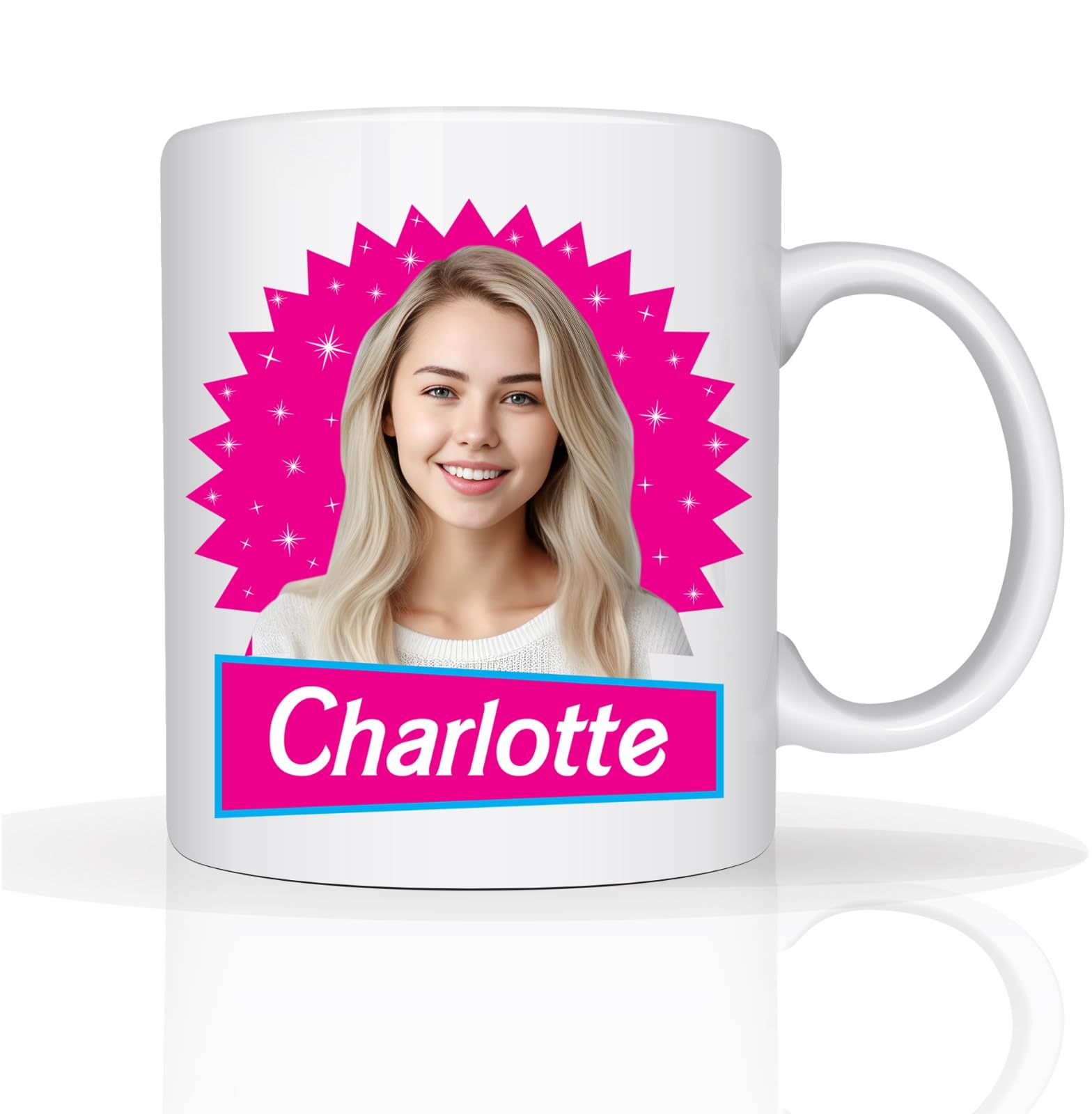 Personalised Pink Doll Ceramic Chelsea Coffee Mugs 11oz with Photo and Name - A Perfect Photo Gifts for Kids & Women!