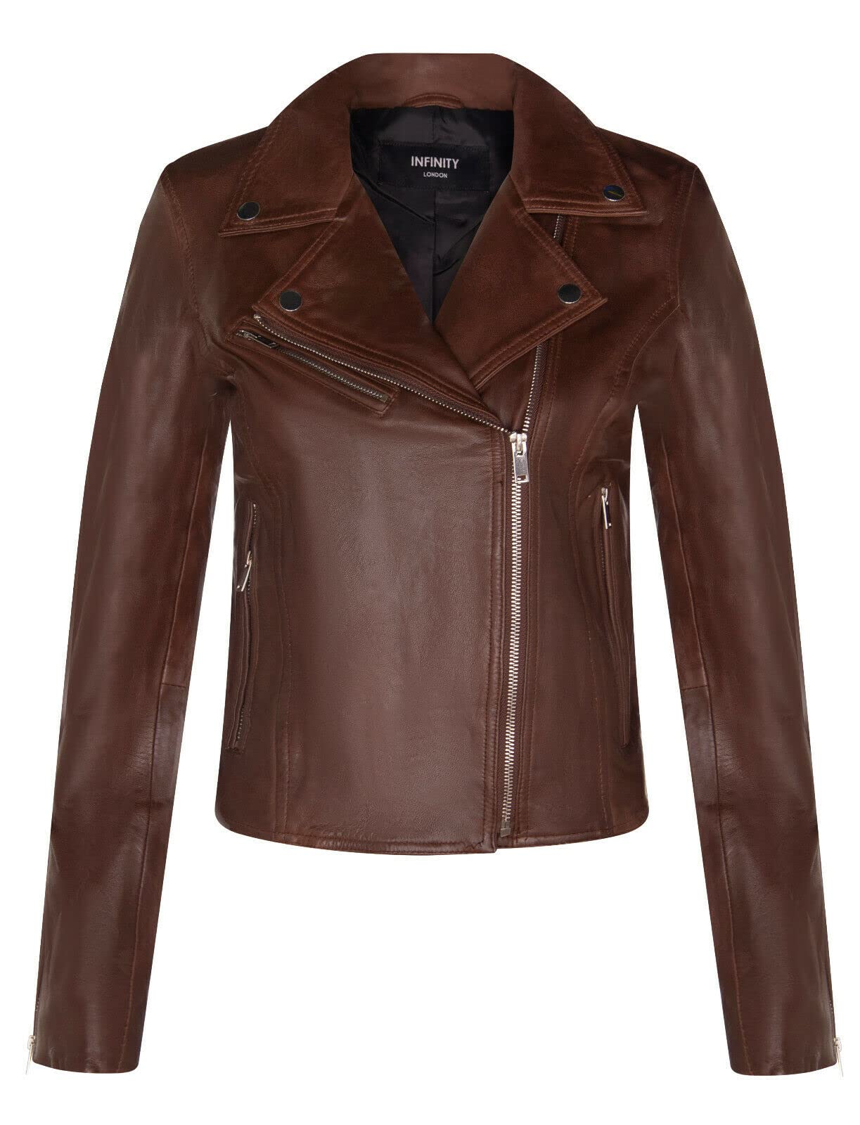 Ladies Leather Jacket Classic Biker Style Brown Real Leather Womens Jacket XL