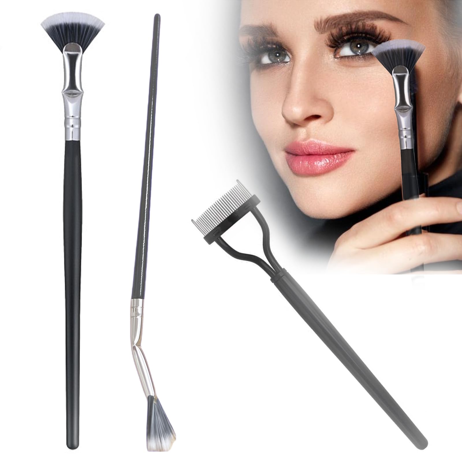 Mascara Fan Brush AND Eyelash Comb, Upgraded 3PCS Folding Angle Scalloped Lash Brushes&Eyelash Separator,2024 New Mascara Applicator Lash Wand Brush