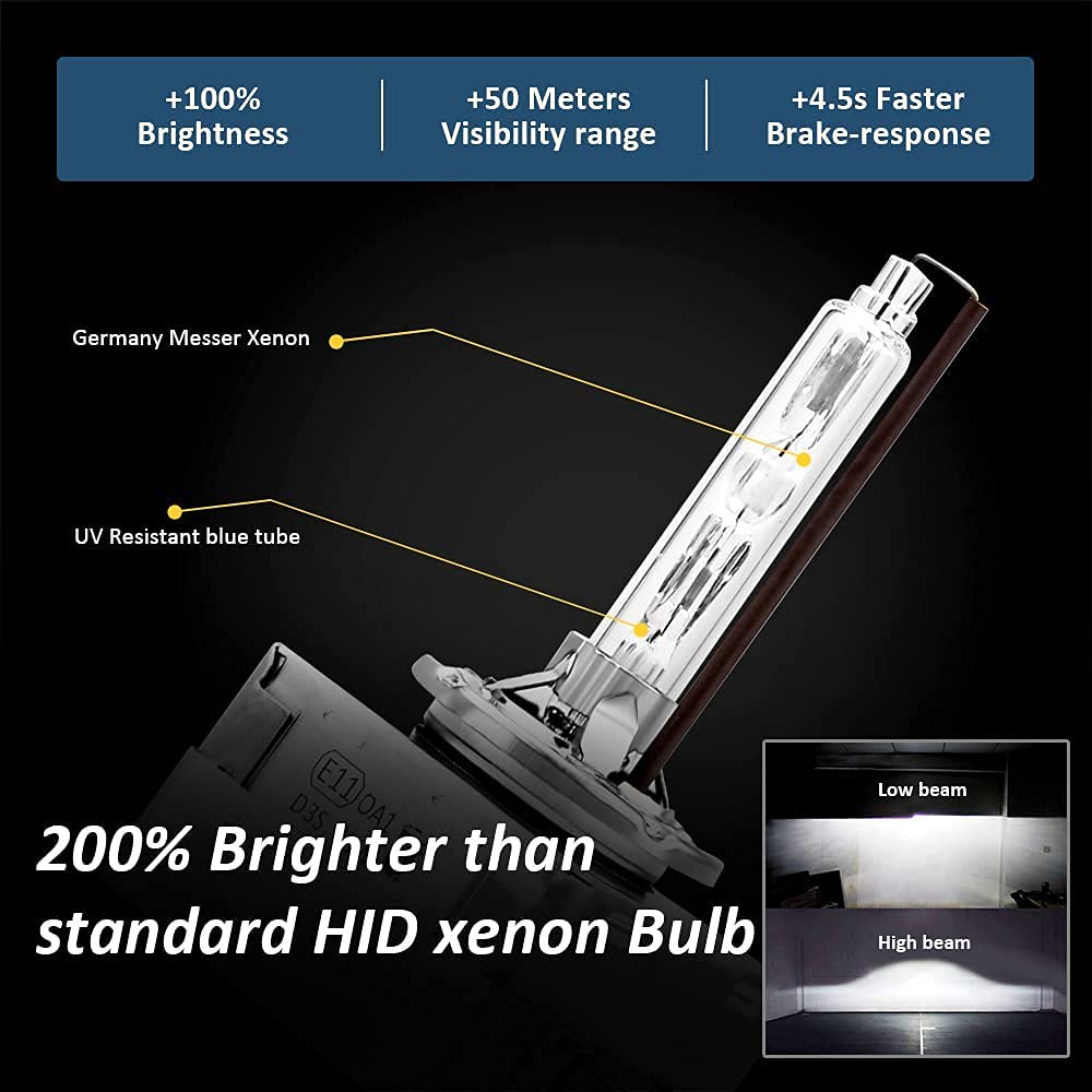 D-Lumina D1S - Juego de bombillas de xenón 8000K de 12 V 35 W OEM HID + 50% más de luz, paquete de 2