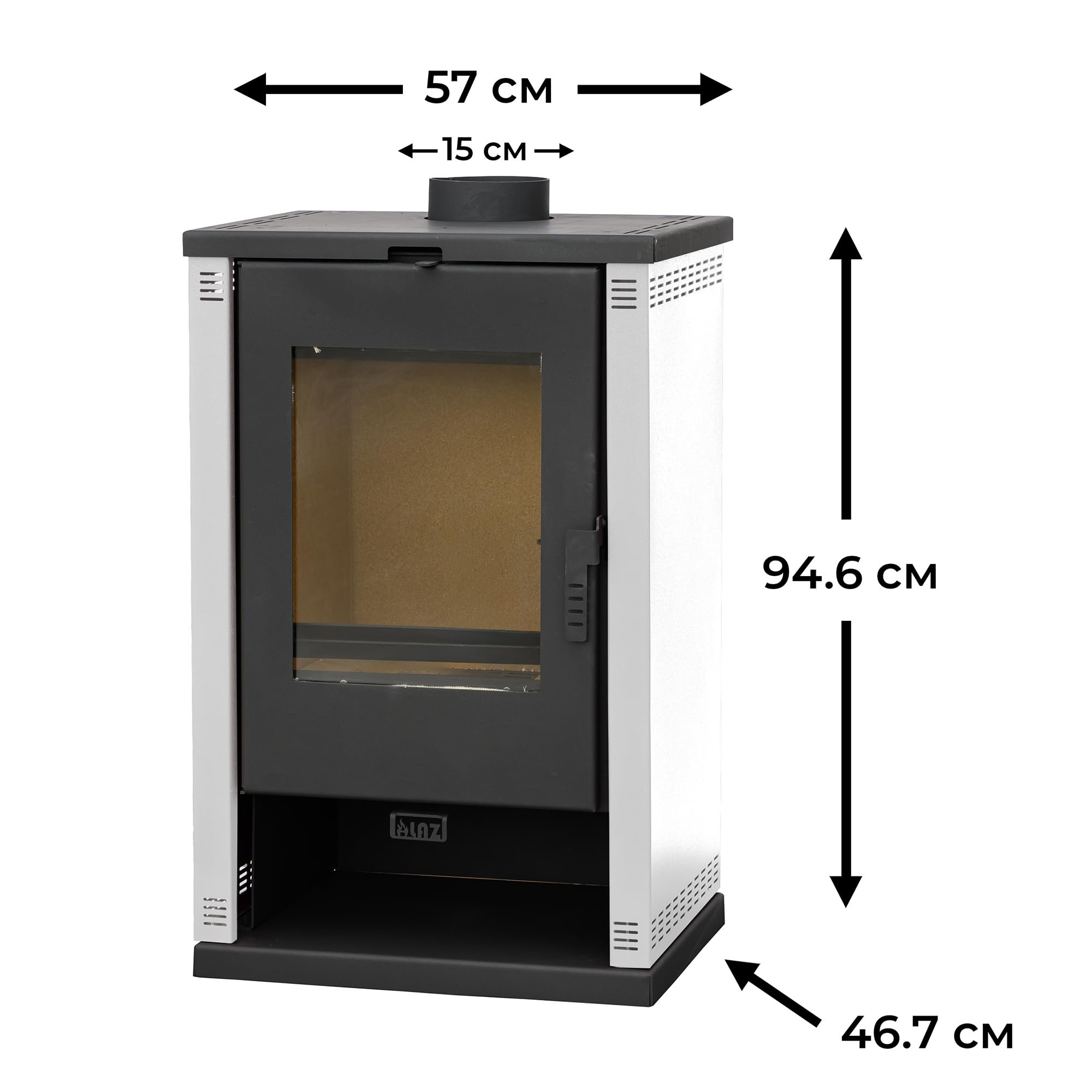 ALAZ K9-MAX Kaminofen 9 kW Weiß Holzofen Schamott-Brennkammer großes Sichtfenster Holzscheite bis 50 cm Energieeffizienzklasse A+