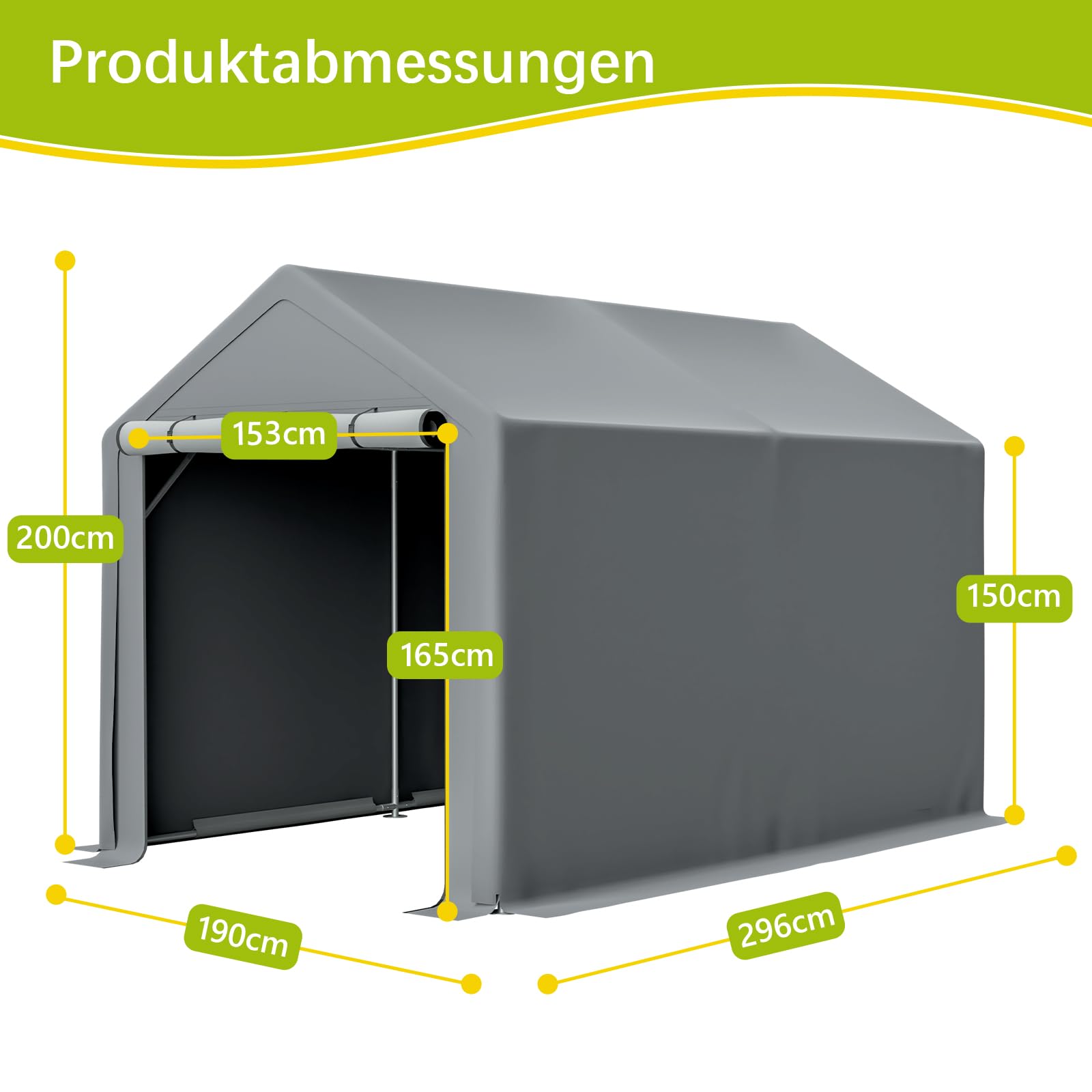 Garagenzelt Wasserdichtes Lagerzelt mit Rolltor, Robuster Stahlrahmen & UV-beständige Plane, Grau – Ideal für Fahrräder, Gartenmöbel & Mehr (3X 1,9)