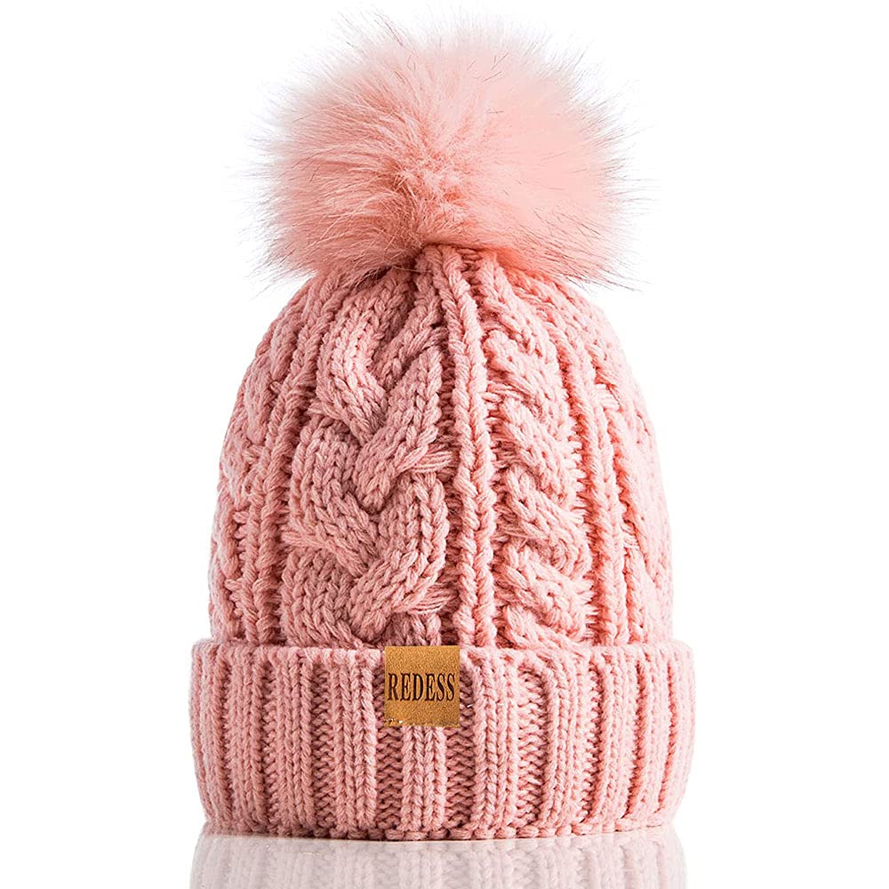 REDESS Women Winter Pompom Beanie Hat with Warm Fleece Lined, Thick Slouchy Snow Knit Skull Ski Cap