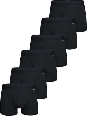 Mens Cotton Boxer Briefs 6 - Pack, Soft Moisture-Wicking Underwear with Pouch,Comfortable Athletic Trunks