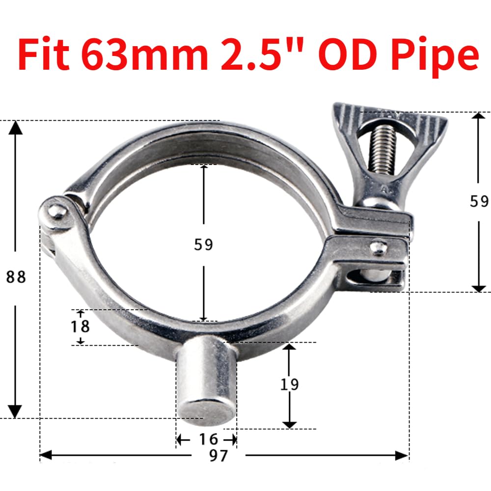 Pasuje do 12,7 19 22 25 27 32 38 42 45 48 51-152 mm OD 304 uchwyt zaciskowy do rur ze stali nierdzewnej (63 mm 2,5 cala) łącznik rurowy
