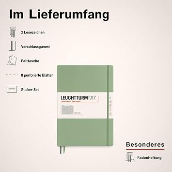 LEUCHTTURM1917 - Notebook Hardcover Master Classic A4+ 235 Numbered Pages for Writing and Journaling (Sage, Squared)