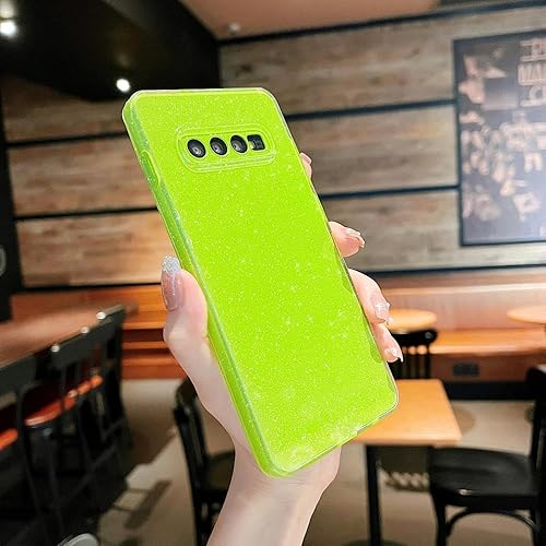 Miniatura 4 de MINSCOSE Funda compatible con Samsung Galaxy S10 4G, bonito color neón brillante, con brillantina, delgada, a prueba de golpes, de silicona, para