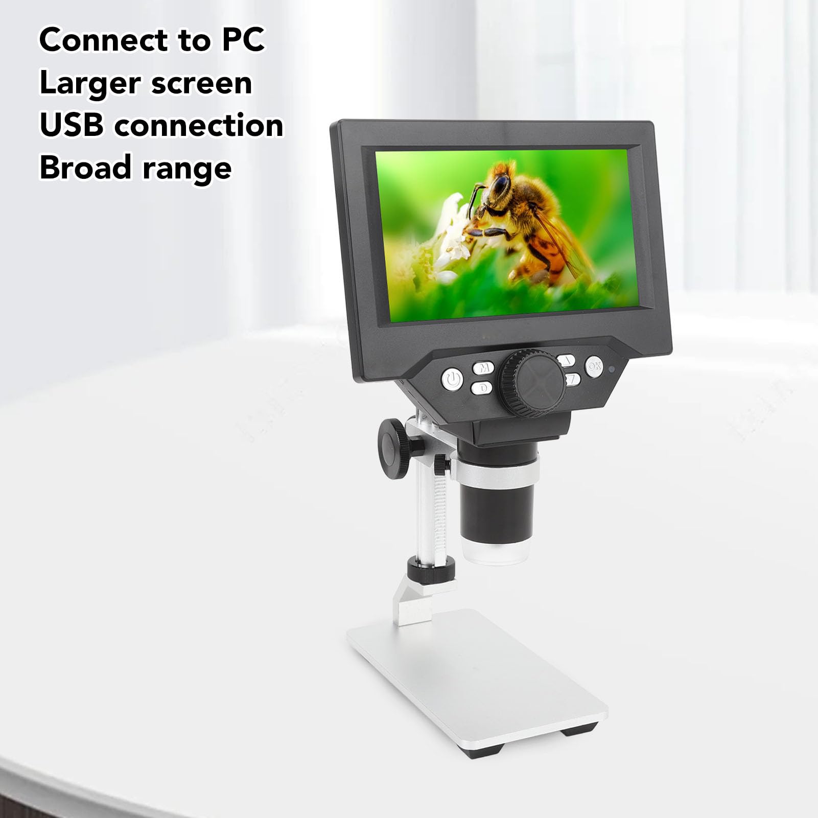 Microscopio Digital 1000x con Pantalla LCD de 5,5 Pulgadas, Imágenes HD 1080P, 8 Luces LED, Vista de PC, Soporte Ajustable en, Kit de Microscopio Biológico para Educación Infantil